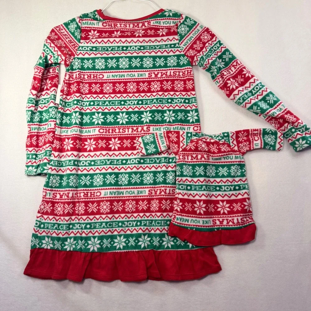 Matching Doll and Girls size 7/8 Christmas Fleece Nightgowns